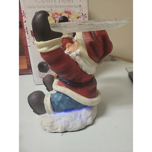 Colorful Christmas Light Sitting Santa Claus Candy Dish with A Glass Tray Tested - Picture 8 of 16